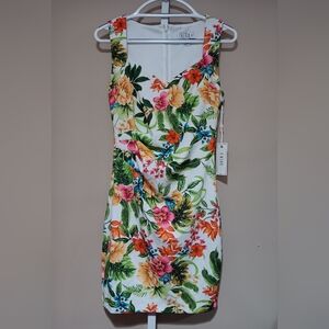 Siena Women's (Size 4) White Multi Floral-Print Side-Pleated Sheath Dress (NWT)